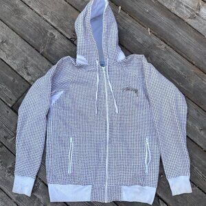 Vintage Stussy Plaid Hoodie Sweatshirt Medium Monogram White